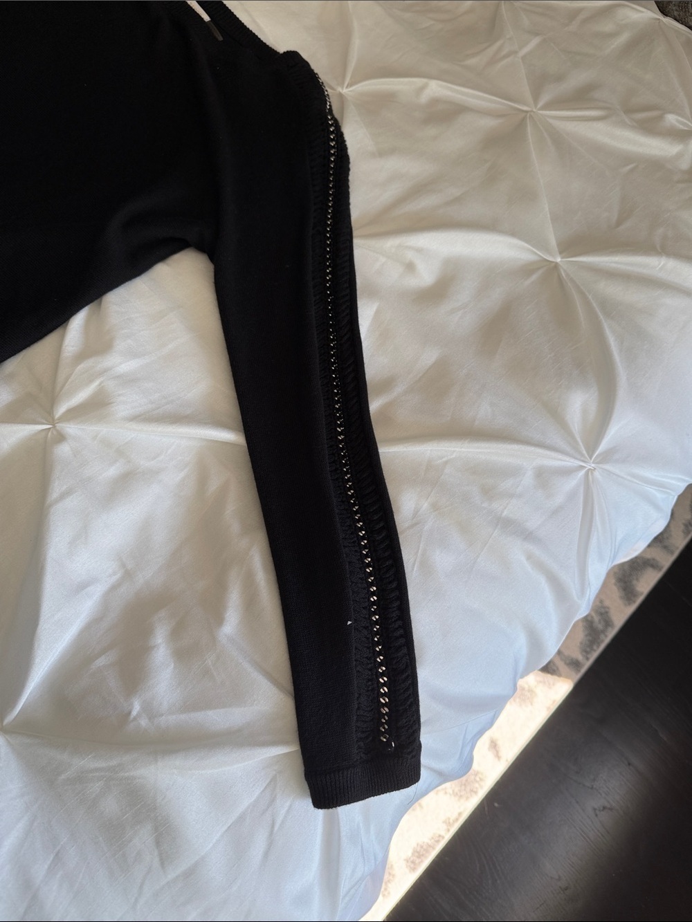 Ramy Brook Black Knit Gold Chain Trim Long Sleeve Top XS - Picture 3 of 6